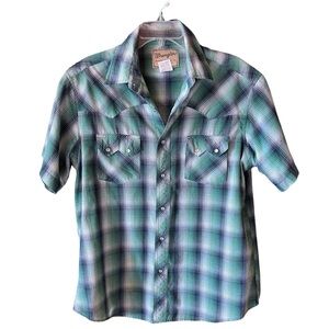 Wrangler Green and Blue Plaid Short Sleeve Western Shirt